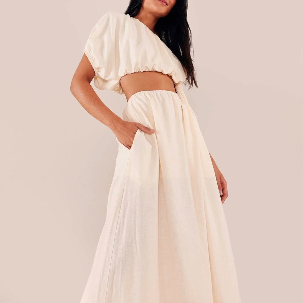 Farm Rio Off-White One Shoulder Dress Small